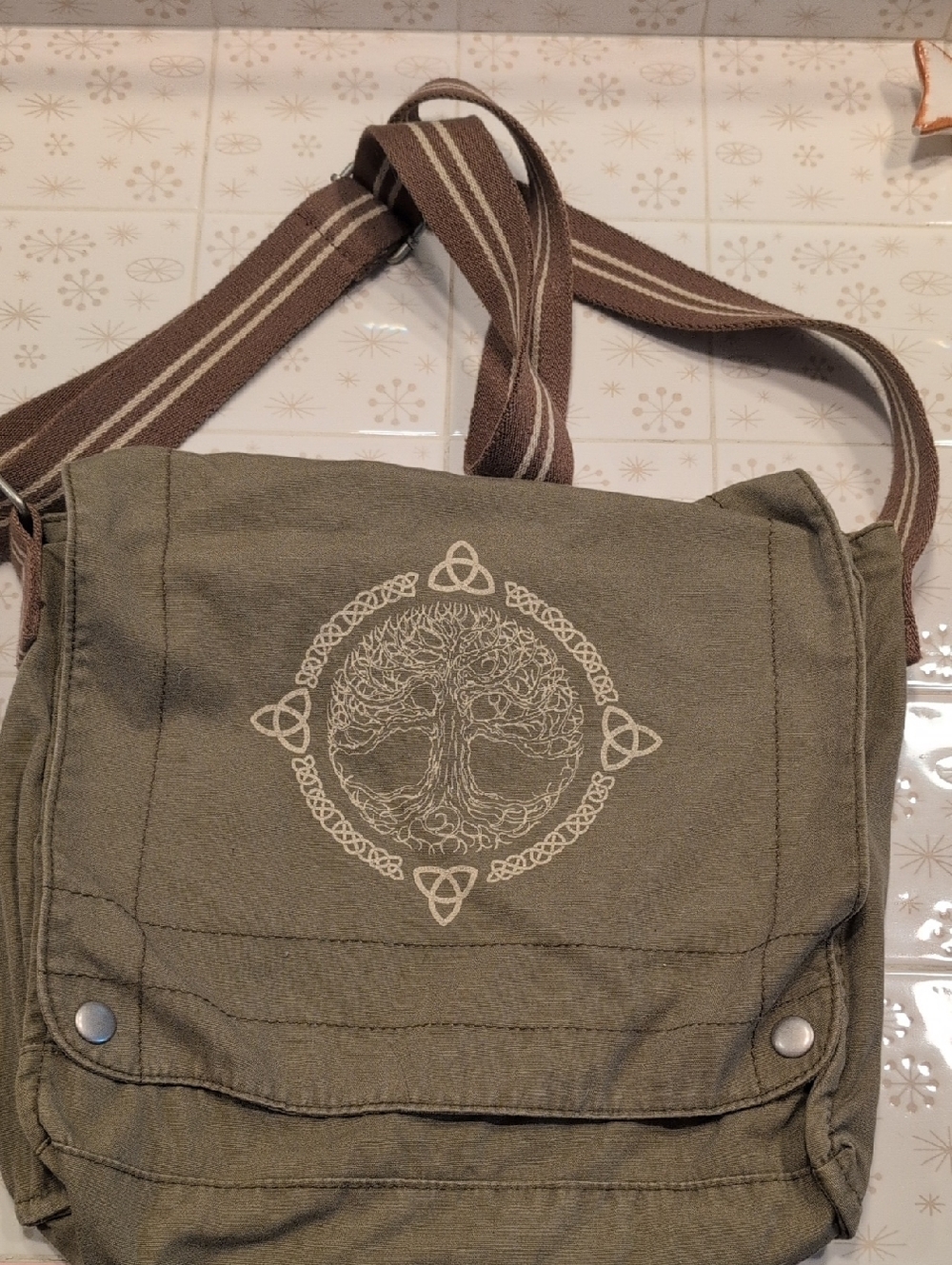 District Threads Olive Green Canvas Crossbody Bag with Interior Pocket